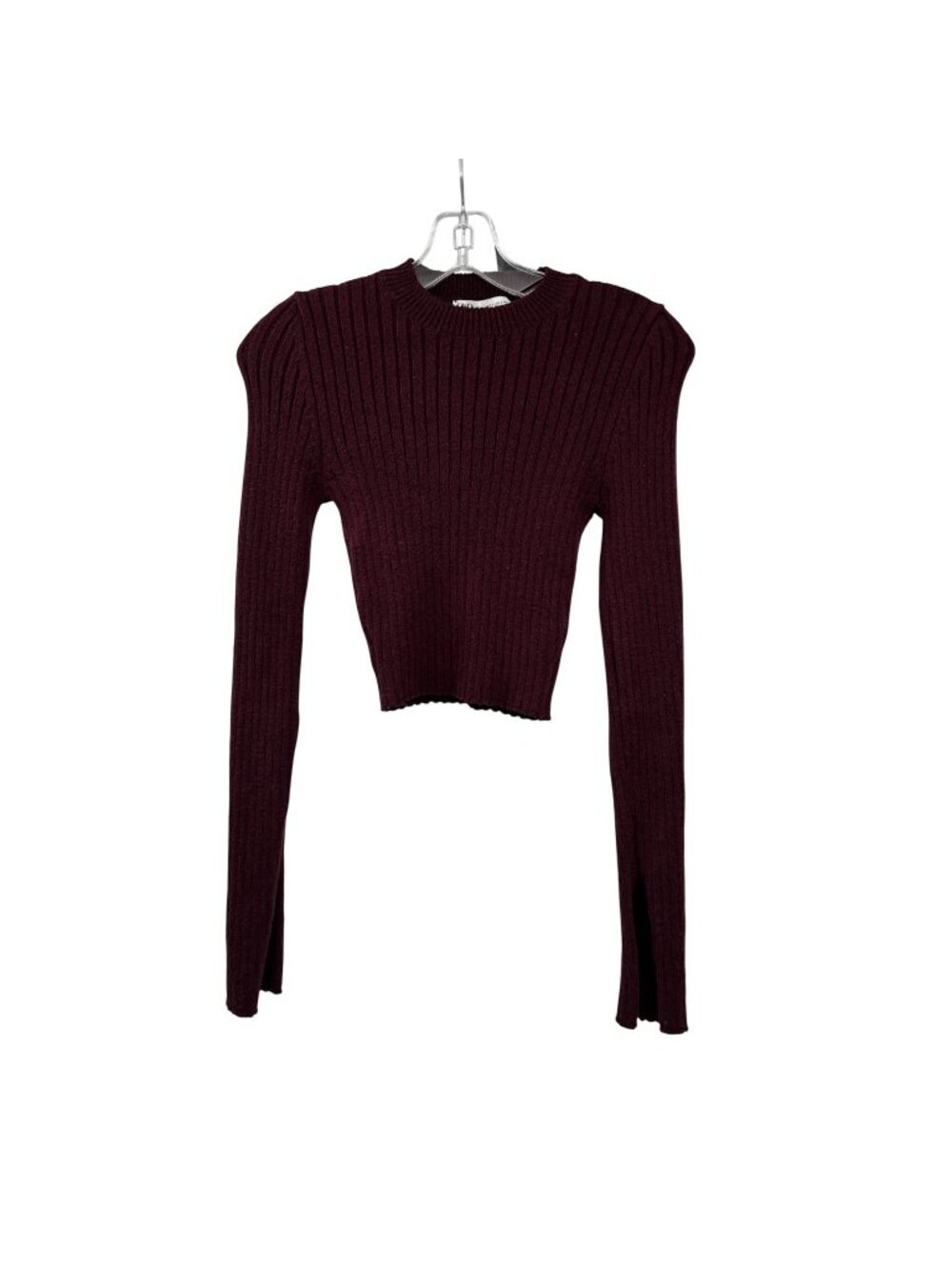 Zara Womens Cropped Sweater Long Sleeve Knit Maroon Size Small